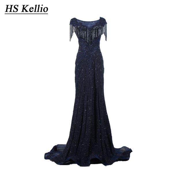 

hs kellio evening dress long luxury beaded navy blue formal occasion party gown floor length, White;black