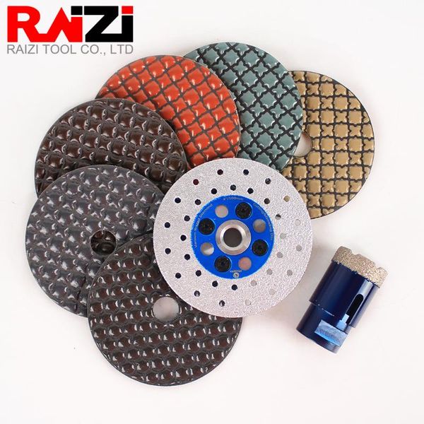 

raizi diamond cutting grinding disc kit with 35mm drill bit dry polishing pads for granite marble tile grinding drilling tools