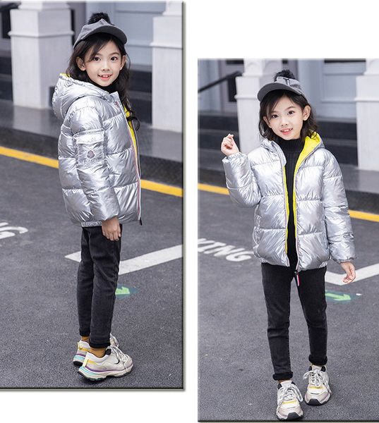 

children's winter jacket parkas coat with hood with logo for girls warm thick down jackets kids hooded warm collar coats children, Black