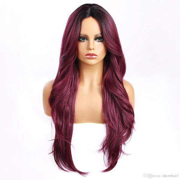 Blonde Ombre Color Wig Natural Black Purple Body Wave Hair Wigs 2