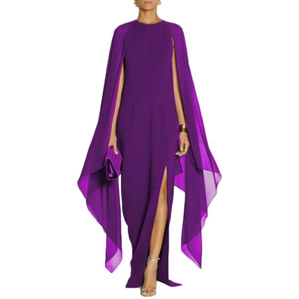 

purple patchwork long chiffon dress women cloak sleeves irregular maxi dress summer plus size red boho beach party, White;black