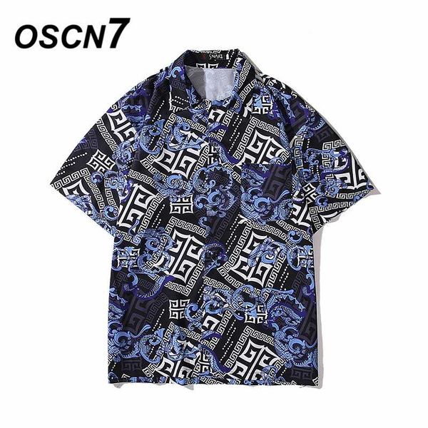 

oscn7 casual printed short sleeve shirt men street 2020 hawaii beach oversize women fashion harujuku shirts for men 709, White;black