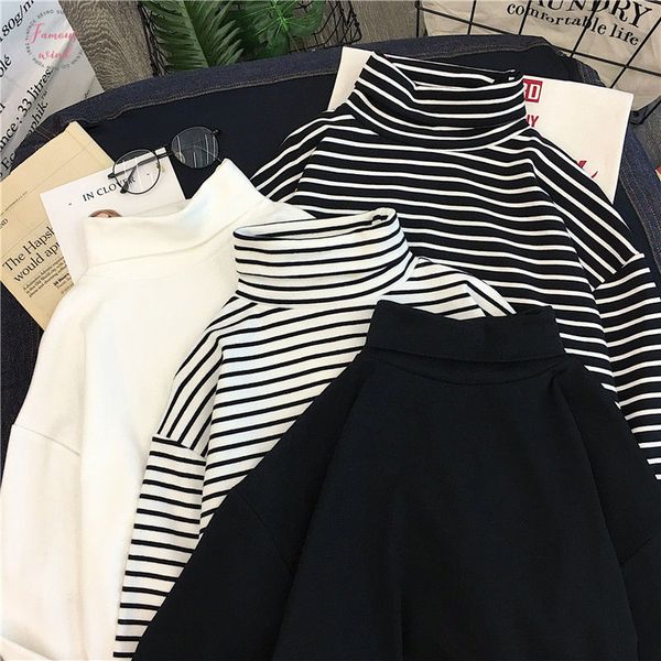 

женщины водолазку t shirt black white stripes вскользь секси стройная женщина tshirt harajuku с длинным рукавом марочные корейский одежды