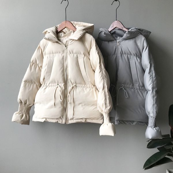 

mooirue autumn winter casual korean overcoat jacket female cotton-padded clothes cuff pulling rope loose cotton apparel, Black