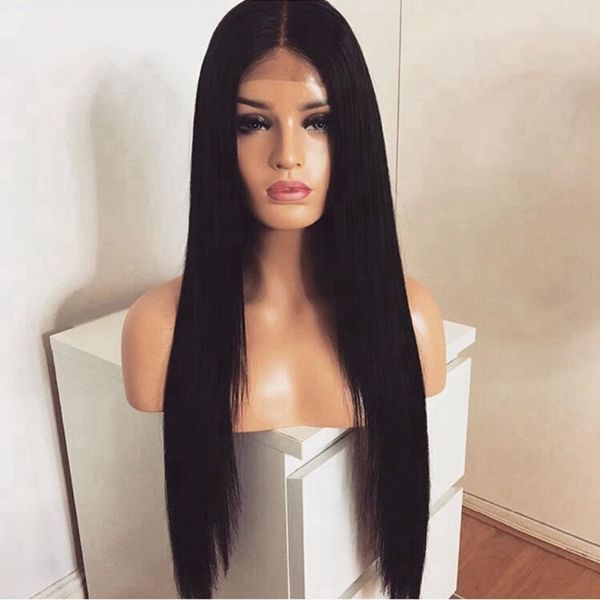 Long Straight 150 Density Middle Part Black Wig Glueless