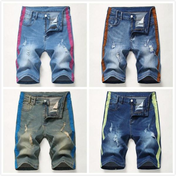 

мужские дизайнерские джинсы мода 4 цвета стрейч эластичные рваные шорты джинсы 2020 лето новое поступление повседневные короткие брюки разме, Blue