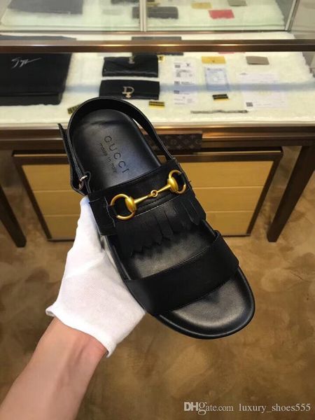 

2020 latest black leather casual sandals slippers men casual shoes fashion trend comfortable shoe size 38-45 type 39745400602ab