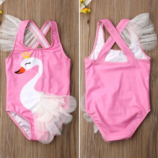 

emmababy toddler kids baby girl swimwear cartoon swan tulle lovely swimsuit bikini set bathing suit bikini