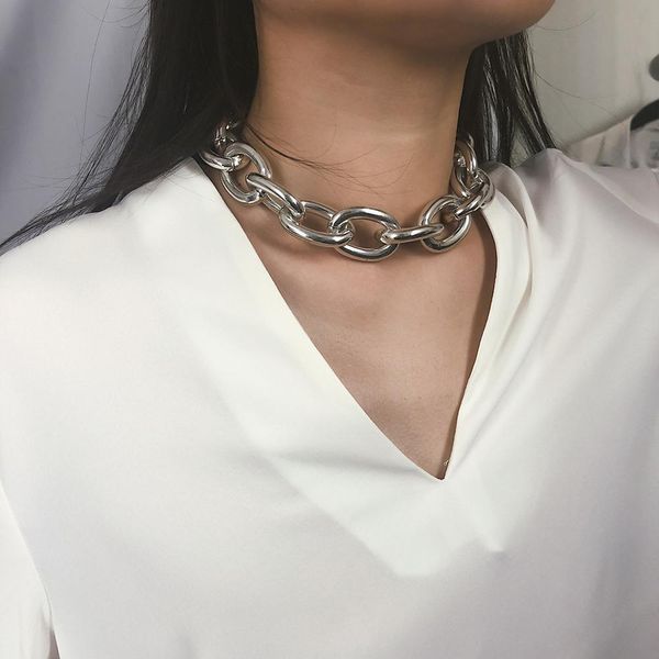 

new punk choker necklace exaggeration vintage gold sliver alloy geometric necklaces for women hip hop jewelry drop shipping, Golden;silver