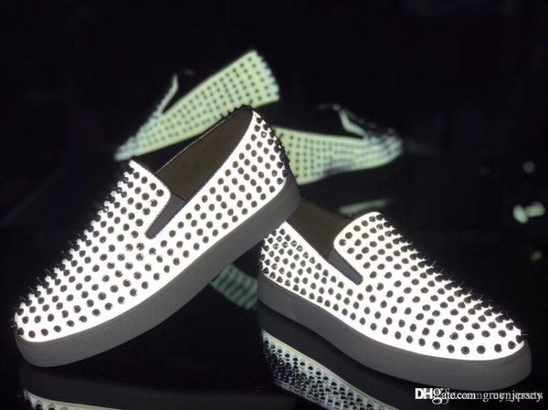 

super quality men's loafers shoes red bottom night glow pik full spiked boat shoes for men's flat sneakers men's low cut luxu, Black