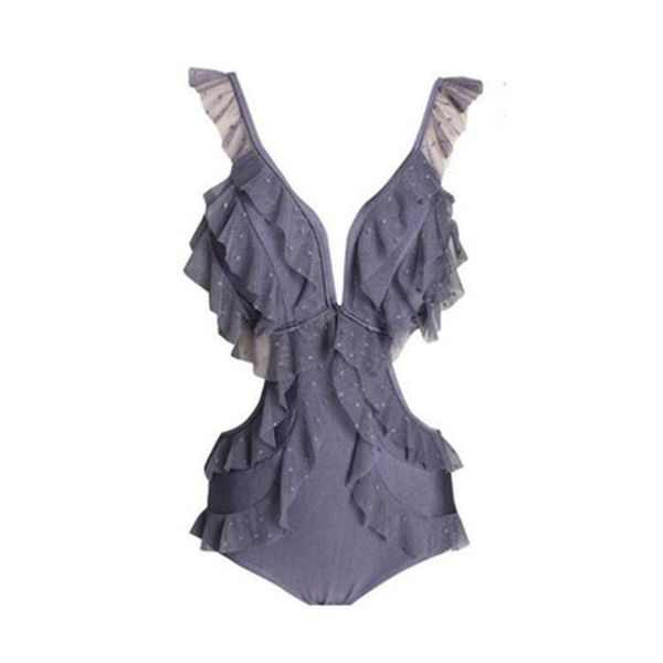 

women one piece fashion swimwear lace splice open back bikini solid color sling female swimwear, White;black