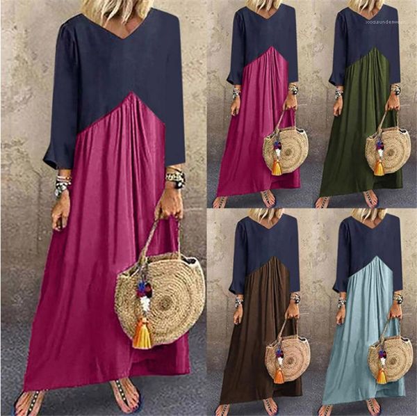 

sleeve loose ladies dresses casual a line womens dresses patchwork color designer womens dresses spring autumn long, Black;gray