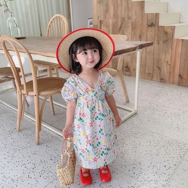 

2020 selling baby girls printed dress summer girls dresses kids clothes 1-7 years, Red;yellow