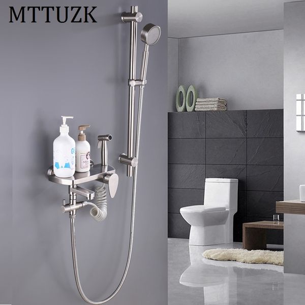 

mttuzk brushed 304 stainless steel shower faucet shower set with bidet spray gun rack multi-function mixing valve