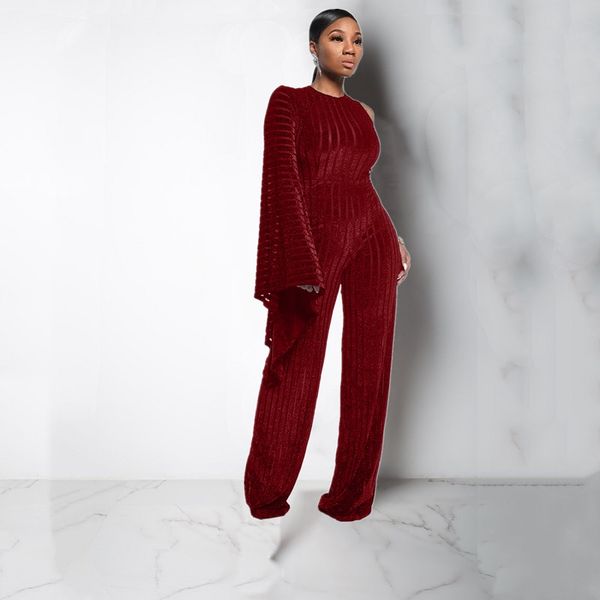 

2019 new 3 color flare sleeve asymmetrical design fashion jumpsuits lady high street brand temperament rompers ml5098, Black;white