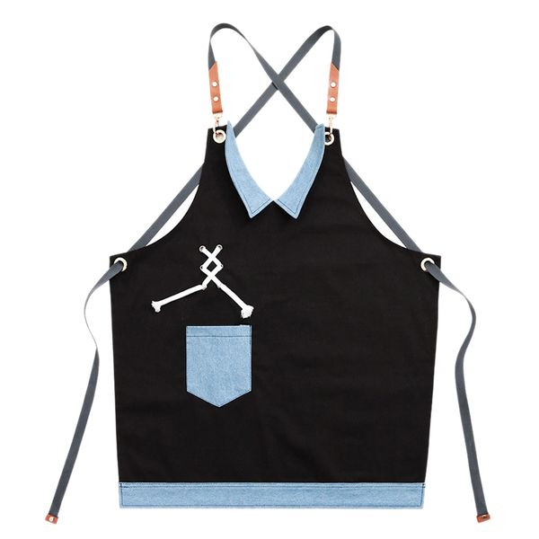 

cotton cook apron barista bartender chef hairdressing apron catering uniform work wear anti-dirty overalls(blue+lack