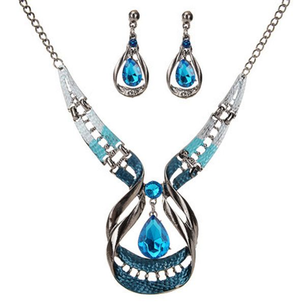 

fashion women blue water drop design jewelry set trendy alloy earring and necklace for wedding party engagement costume jewelry, Silver