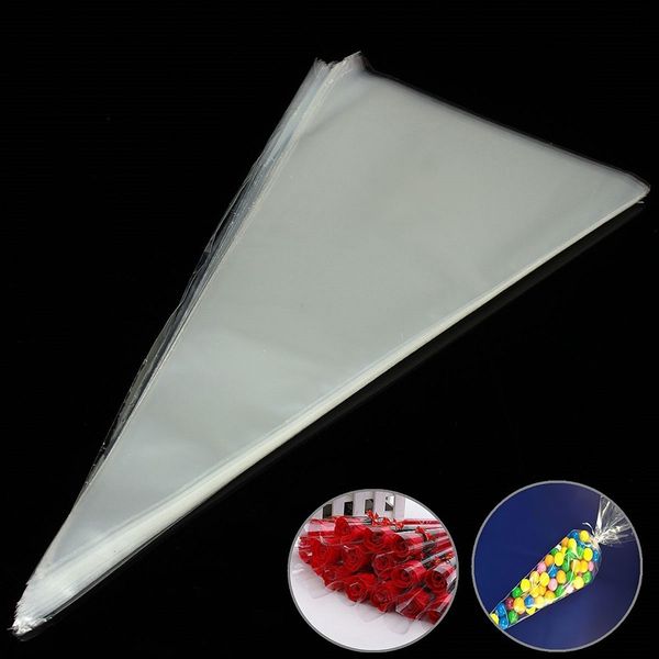 

100pcs/bag novelty cone clear candy birthday party gifts bags cellophane treat