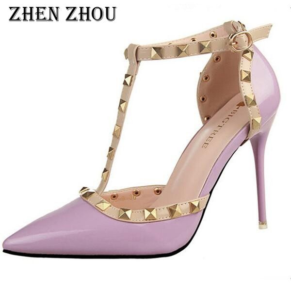 

escarpins femme pumps thin heels buckle strap female rivet metal decoration pu south korean swomen office shoes women, Black
