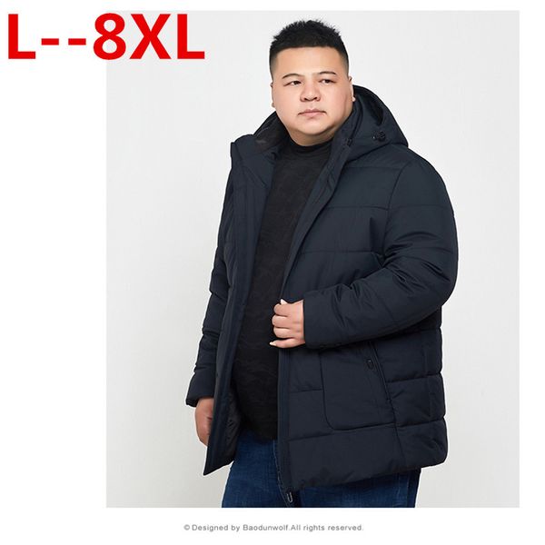 

8xl 6xl men winter fleece thick long jacket -20 winter male casual warm cotton padded windbreaker hooded parka streetwear coat, Black