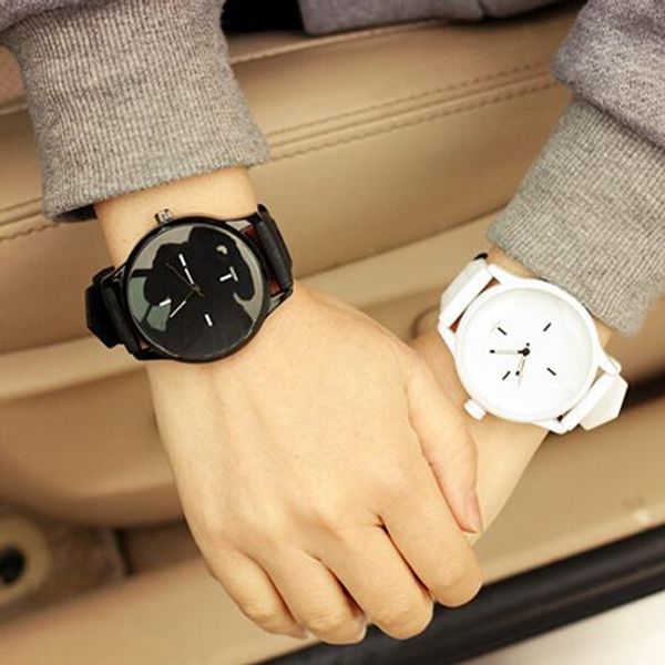 

couple watch women's men's soft silicone strap clock jelly quartz lover's gift sports wrist watch for lovers, Slivery;brown