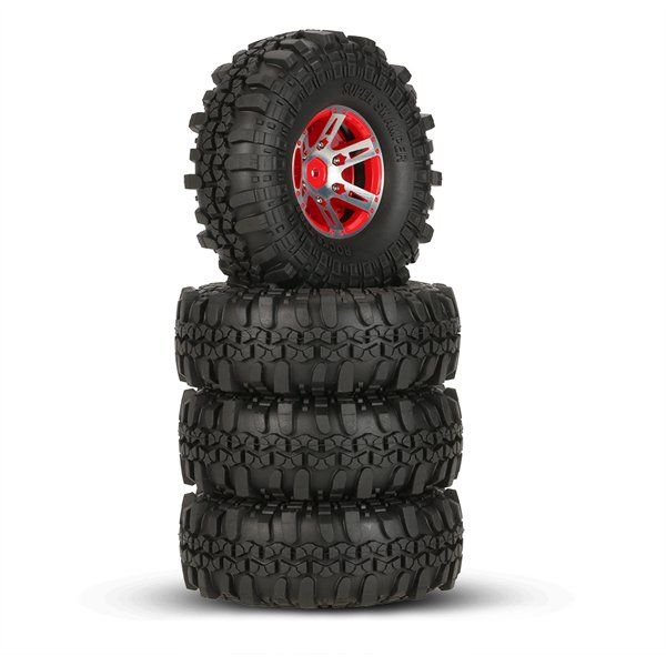 

4pcs 1.9inch beadlock wheel rim & 1.9 rubber tires set for 1/10 rc crawler axial scx10 90046 tf2 rc4wd rc car parts