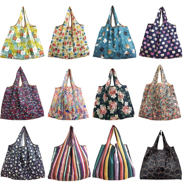 

lady foldable recycle reusable shopping bags portable cartoon floral printed fruit vegetable tote bag eco friendly grocery bags