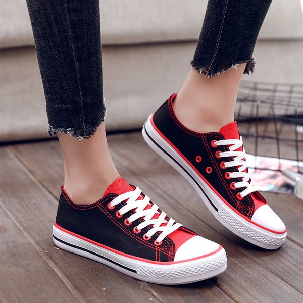 

2018new korean fashion wild shallow mouth women's single shoes flat low help students canvas shoes, Black
