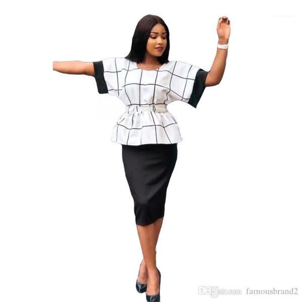 

повседневная одежда из двух частей женщины пуловер плед 2шт платье лето коммутируют с коротким рукавом костюмы женская мода, White