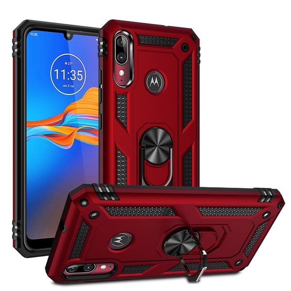 Armatura Custodia a doppio strato Supporto per anello in metallo girevole a 360 gradi Custodia antiurto per Motorola Moto E6 plus