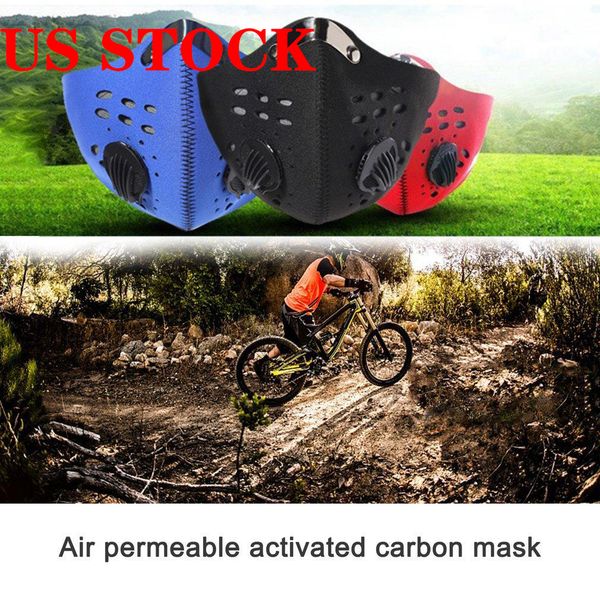 

us stock cycling protective masks with filter activated carbon pm2.5 anti-pollution dust sport running training road bike reusable masks, Black