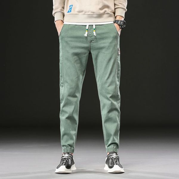 

men's jeans large size men casual stretch harem pants plus size loose baggy male jeans elastic waist gray green denim pant 3xl, Blue