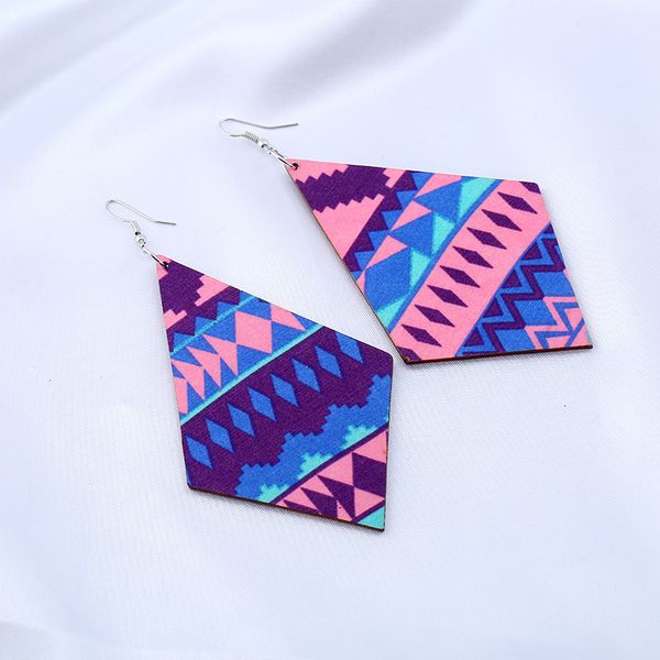 

exaggeration jewelry ethnic style wood double side geometry simple rhombic earrings earrings female flower pattern mixed colour wholesale, Golden;silver