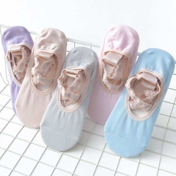 

women lace bandage yoga socks ladies backless breathable anti slip ballet dance pilates socks female cotton sock slippers, Black