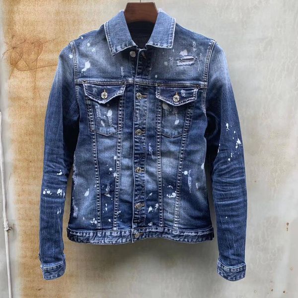 

mens fashion boutique jackets letter trend washed dd2 denim jacket student couple with the same paragraph c11, Black;brown