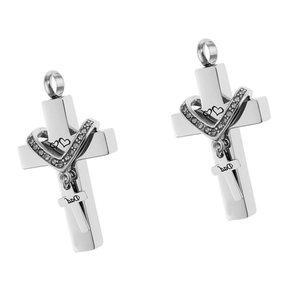 

2pcs cross crystal stainless steel urn cremation family keepsake, Silver