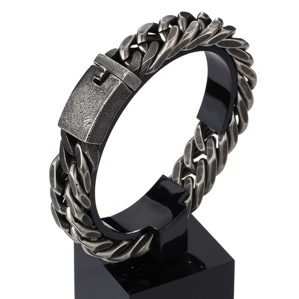 

biker 12mm 8.66'' vintage black stainless steel curb chain cuban link bracelet for mens jewelry