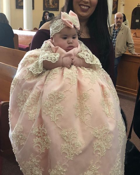 

2019 pink christening gowns for baby girls lace appliqued pearls baptism dresses with bonnet first holy communion dresses, White