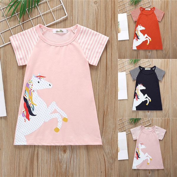 

4 colors unicorn dress animal applique kids party dresses princess dress children designer clothes girls kids girls dresses dhl jy193, Red;yellow