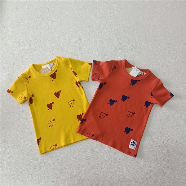 

bobozone yellow t-shirt red t-shirt heart print for kids girls boys y190516, Blue