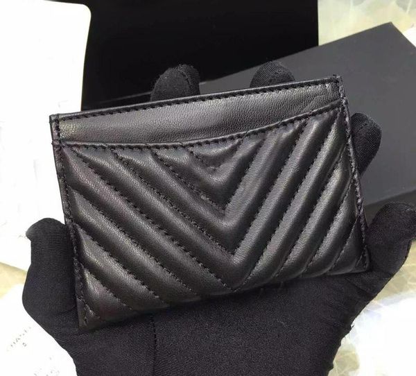 

new excellent quality black caviar v card holder 2016 original lambskin card holder 100% genuine leather mini v lattice credit card holder, Brown;gray