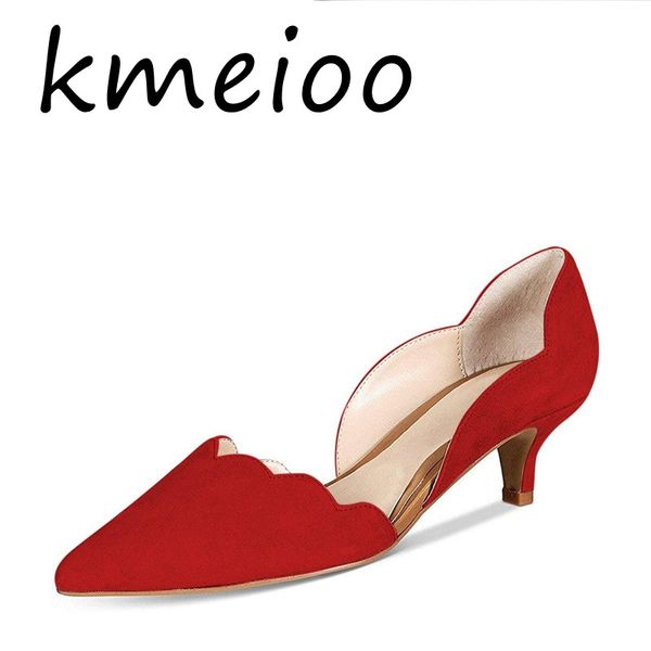 

kmeioo us size 5-15 women shoes d'orsay pumps pointed toe kitten heels slip-on suede med heel shoes formal dress office, Black;white