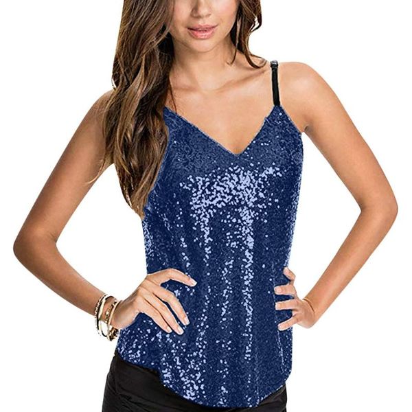

women's tanks & camis fashion women sleeveless blouse sequined strappy v neck tank crop shirt ladies solid color v-neck 50**, White