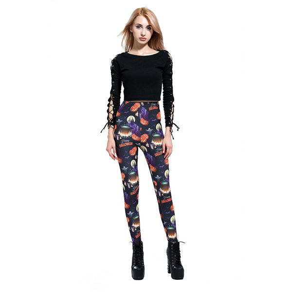 

hengfurui 3d digital printing lady women's lady nine-point bottom pants, Black