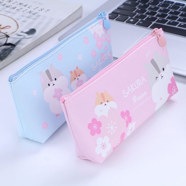 

kawaii pencil case sakura flower pink lovely pencilcase stationery pu bag pencil box cute hamster for girls gift school supplies