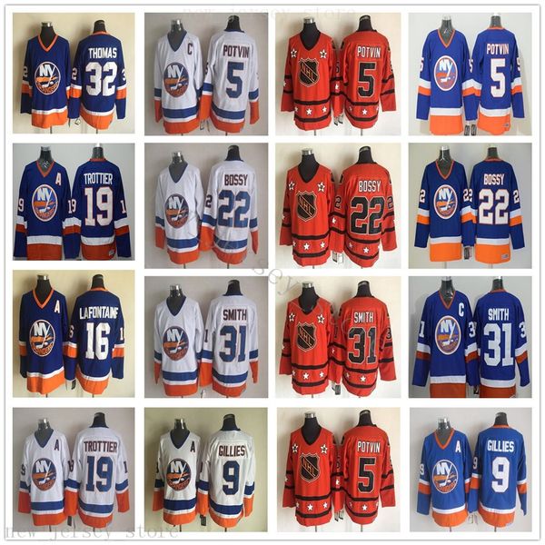 

vintage ccm нью-йорк айлендерс джерси hockey 5 потвен 22 майк босси 31 билли смит кларк гиллис тротье стив томас lafontain, Black;red