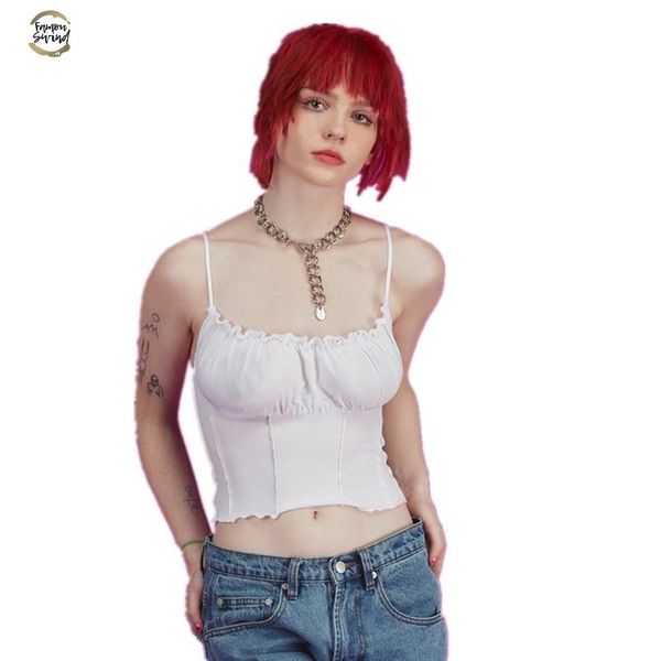 

women sleeveless crop cami vest camisole bralette bustier shirt summer streetwear short tee top, White