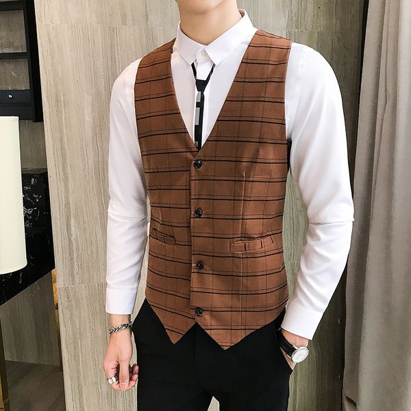 

england style men waistcoat plaid vintage suit vest male plus size m-5xl weste business casual party dress slim fit gilet homme, Black;white