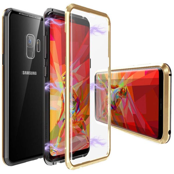 

360 full body magnetic adsorption case metal frame front and back tempered glass flip protective case for samsung s9 s8 note 9