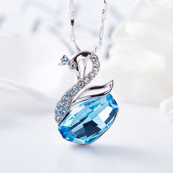 

element swan swarovski adopts crystal choker lady pendant necklace, Silver